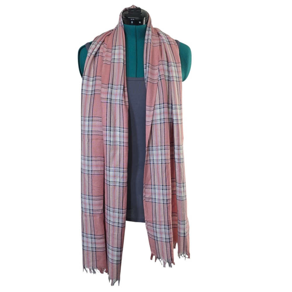 EST 1946 Pink Plaid Fringe Scarf Wrap One Size Polyester‎ Rayon
